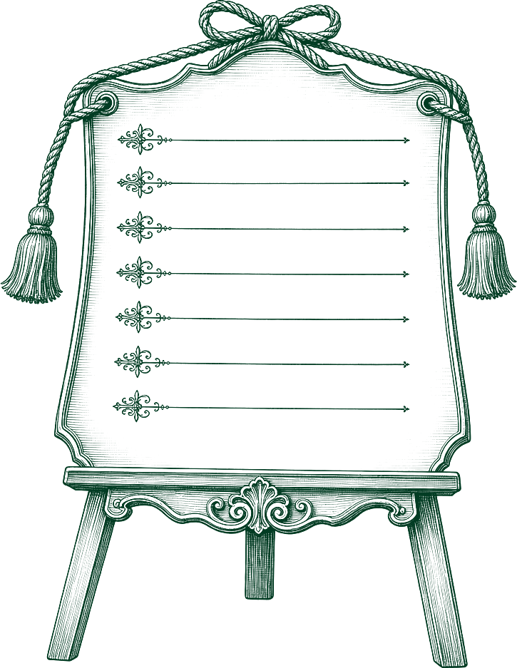 A ruled menu card on its easel