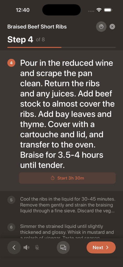 Cook mode step view
