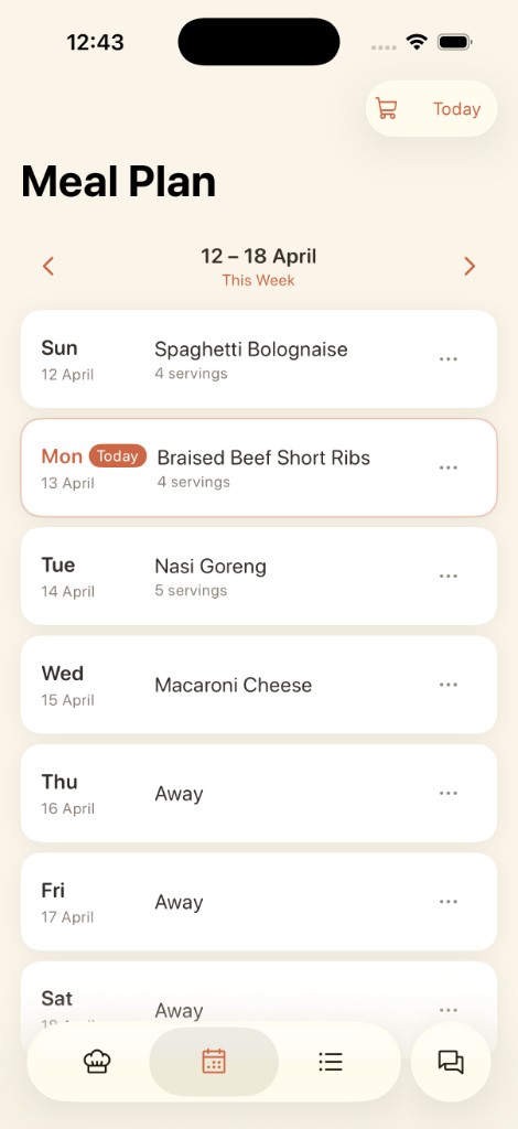 Weekly meal plan