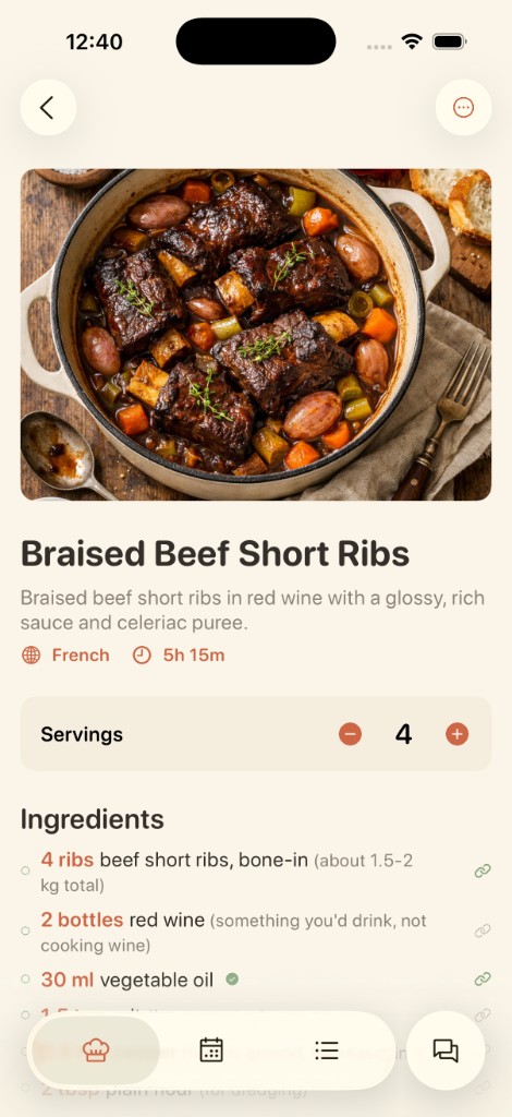 Recipe options